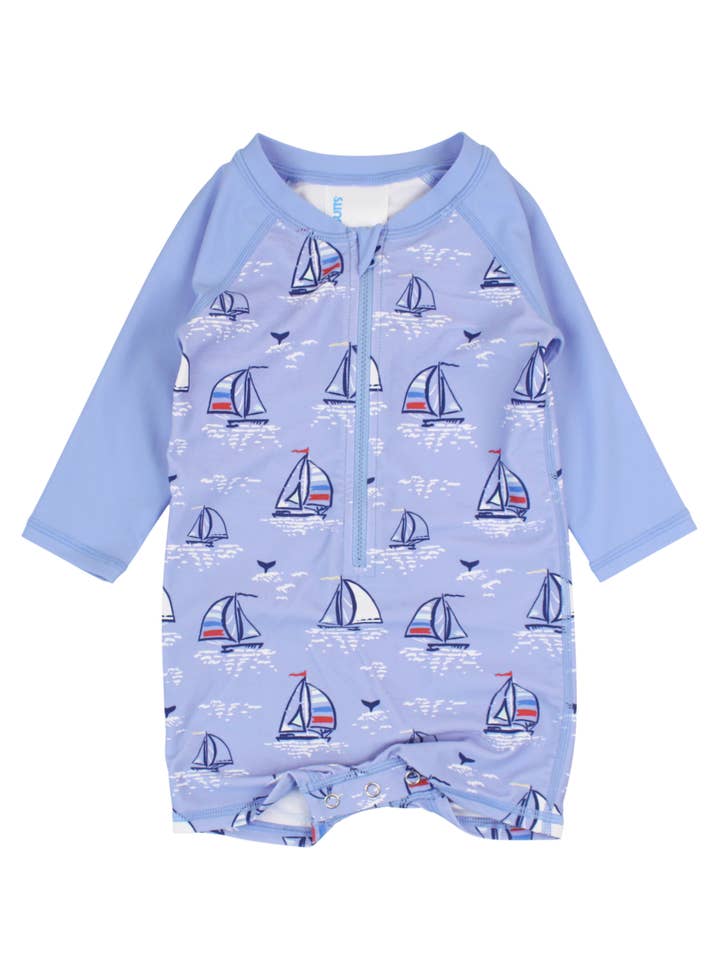 Blue Baby Boys Seas the Day Long Sleeve One Piece Rash Guard Swimsuit for wholesale on Faire