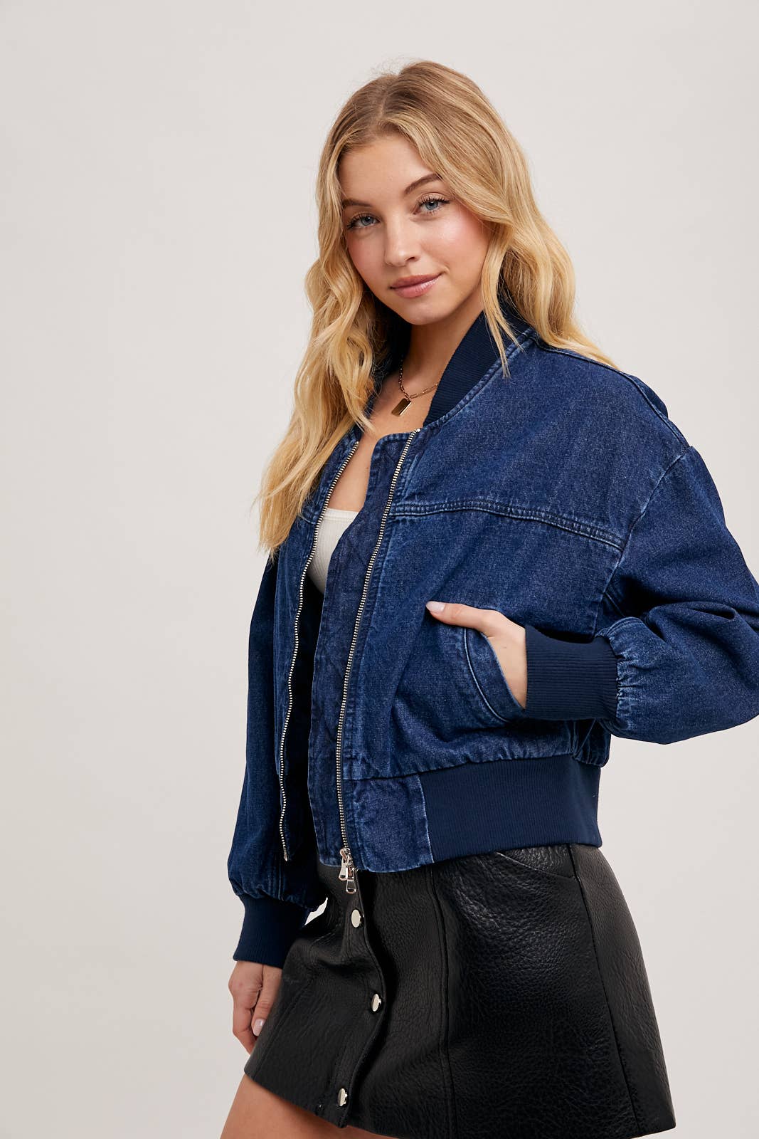 DK WASH DENIM BASEBALL BOMBER JACKET for wholesale on Faire12