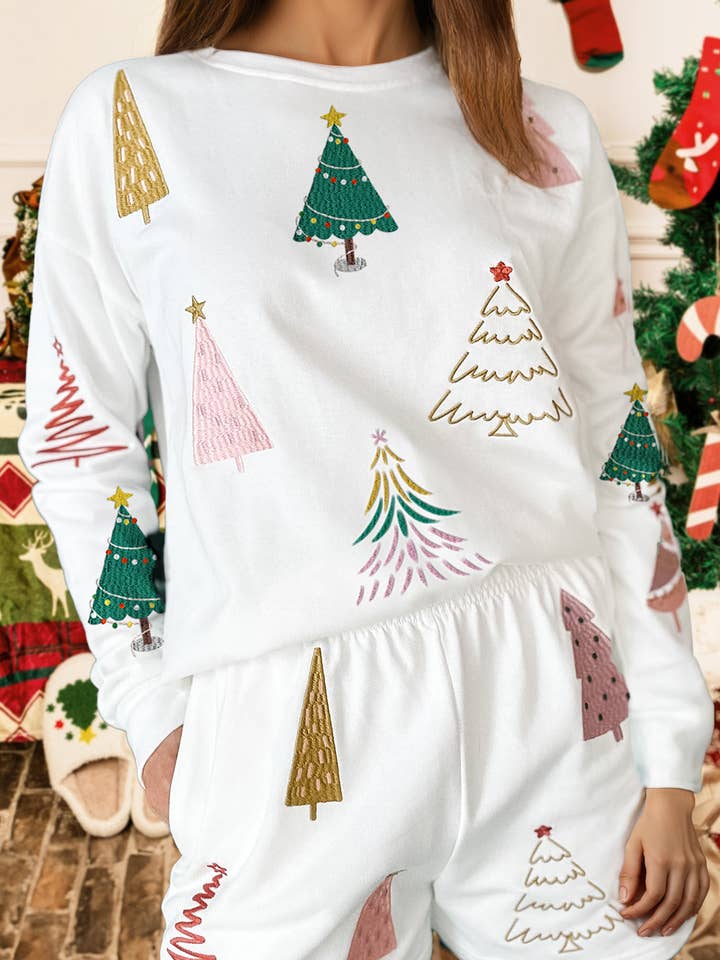 White Stripe Christmas Print Long Sleeve Top and Shorts 2pcs pajamas Set for wholesale on Faire