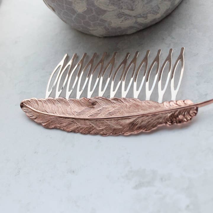 A Pocket of Posies - Wholesale Hair Pin - Feather Hair Comb | Rose Gold Comb | Hair Accessories