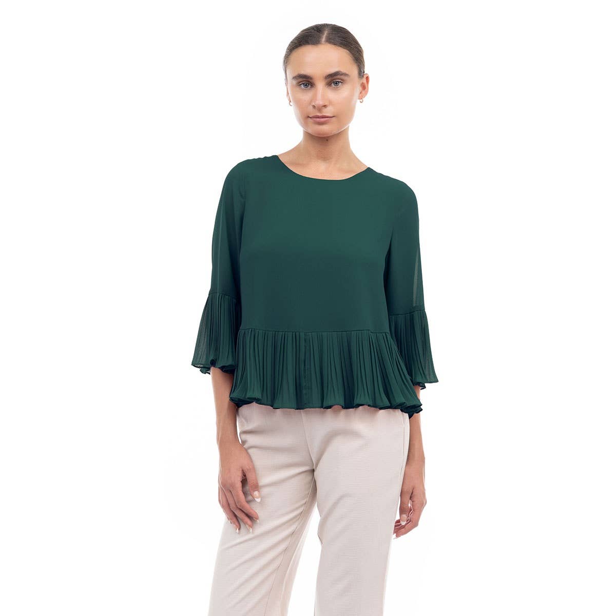 Naked Zebra – Engroshandel Bluse - Dame – Bluse med 3/4 ærmer og plisseringer6