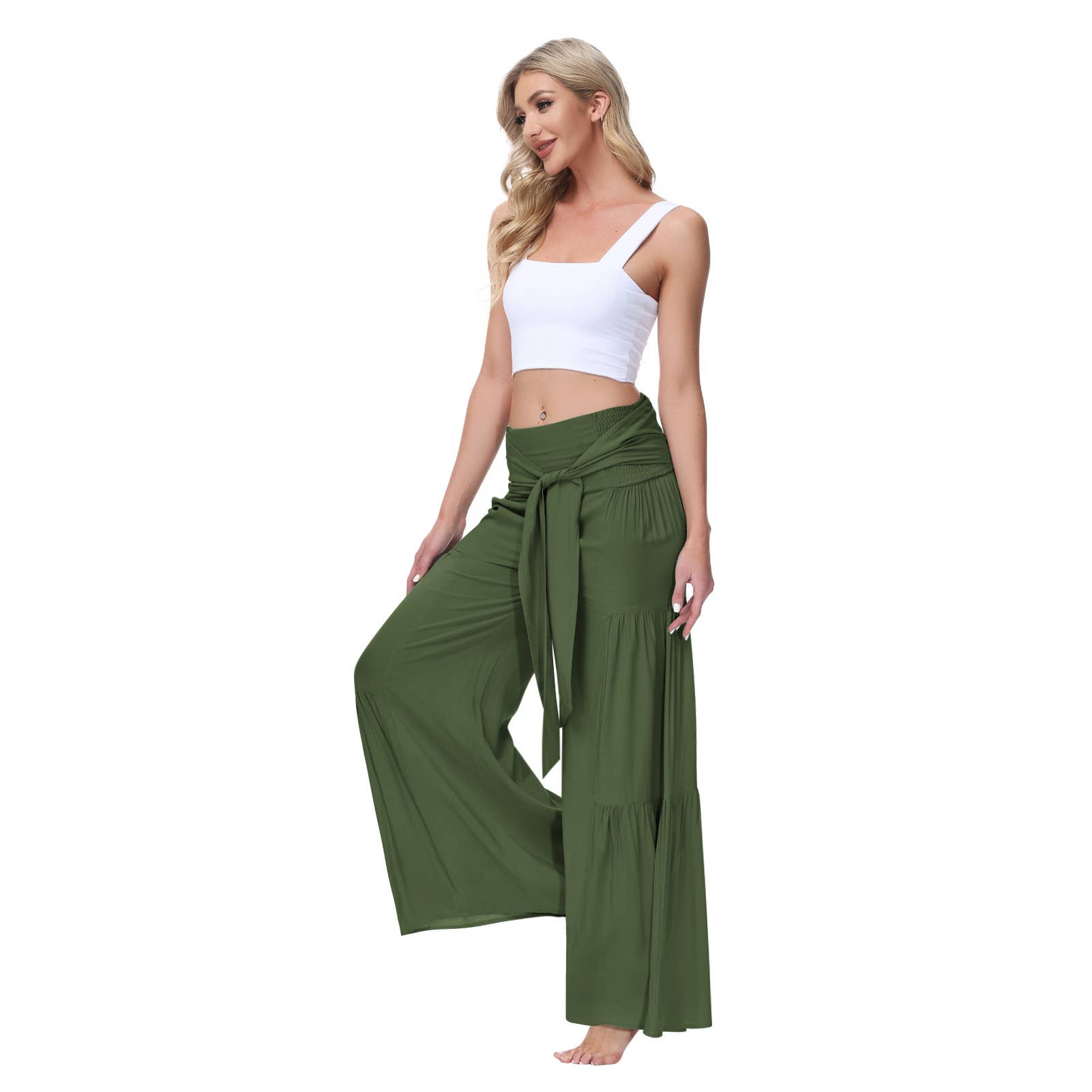 Lily Clothing - Wholesale Pants - Women's - Loose tight straps pleated waists Wide-leg pants13