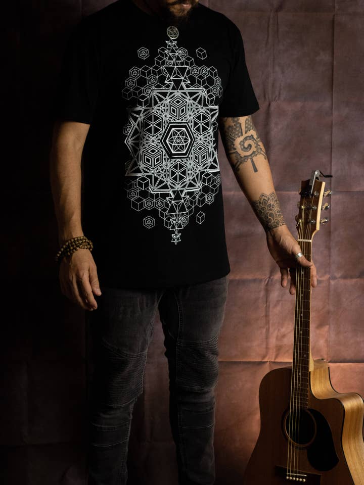 Art of Zig - Vente T-shirt sérigraphié – unisexe - T-shirt à agrafes noir STAR COMPLEX2