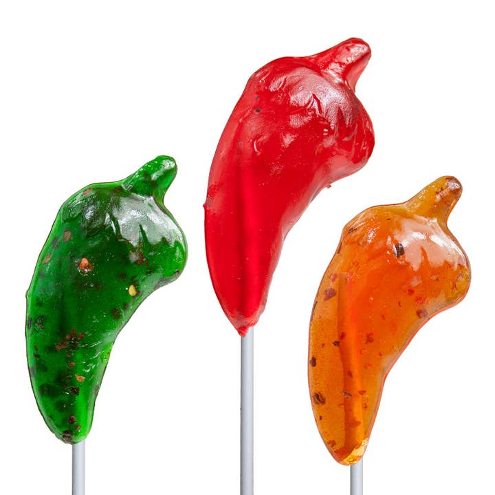Spicy Chili Pepper Lollipops - Assorted for wholesale by Melville Candy Company