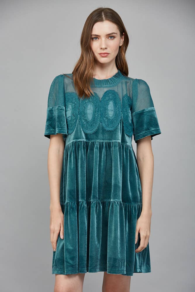 FATE - Wholesale Dress - Women's - CONTRAST SHEER MESH W/ INTRICATE LACE DETAIL VELVET FD34144 9