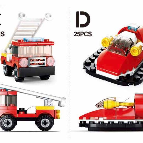 Texas Toy Distribution – wholesale Byggsats - Barn – Builder brandbil och helikopter byggsats, 2 av varje kit A-D3