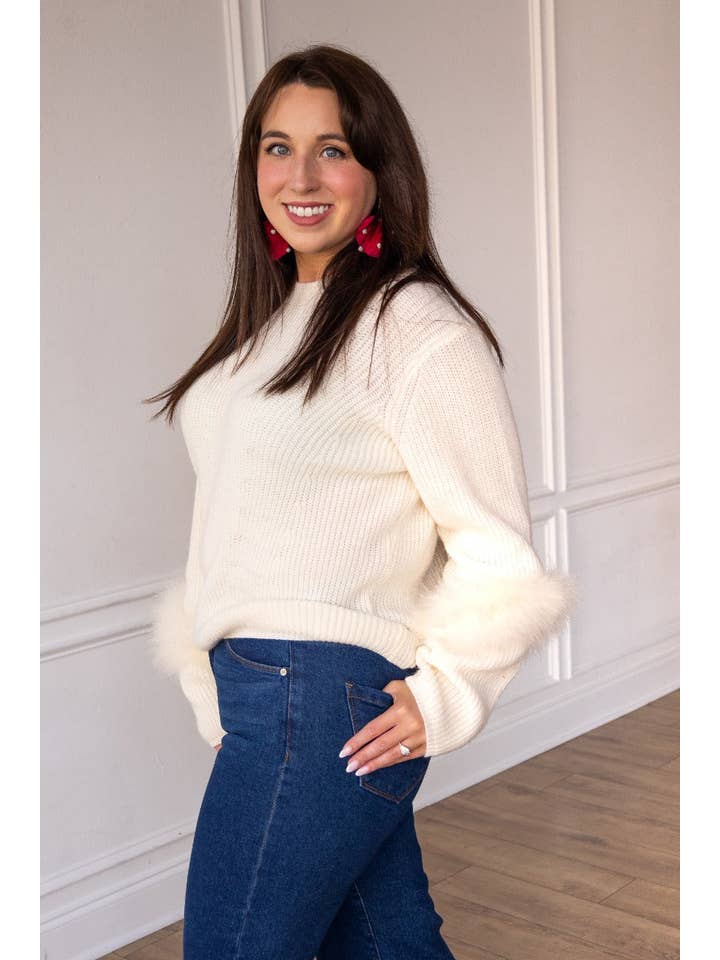 Cream Knit Feather Sweater for wholesale on Faire1