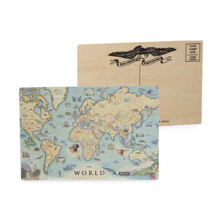 Carte postale en bois Carte du monde pour la vente par XPLORER MAPS