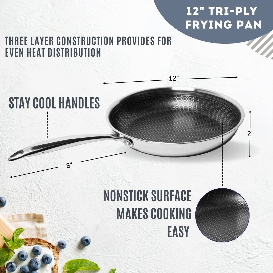 Lexi Home - Wholesale Pan - Diamond Oven Safe Stainless Steel Tri-Ply Frying Pans8