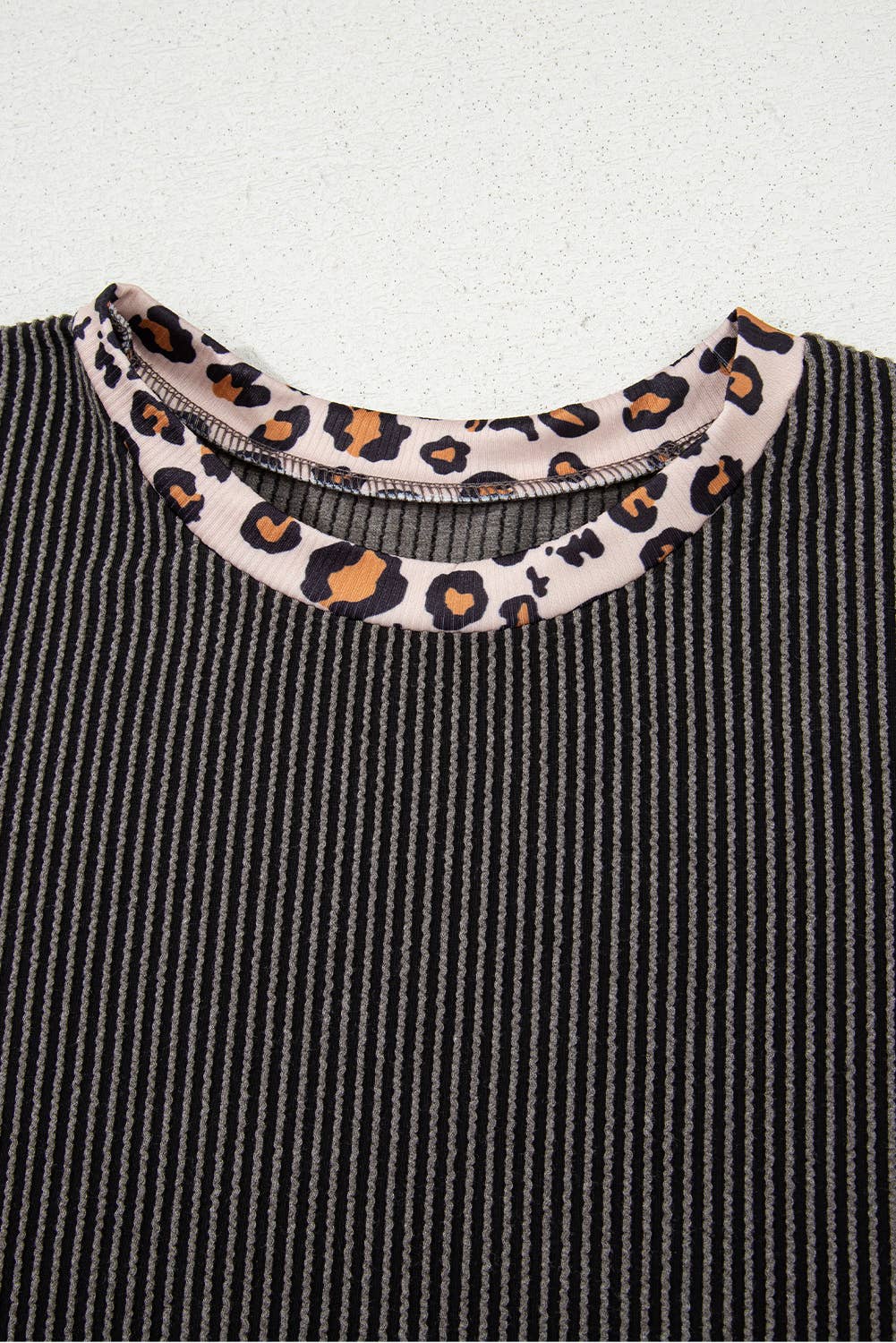 Gray Leopard Patchwork Edge Corded T Shirt and Pants Set for wholesale on Faire4