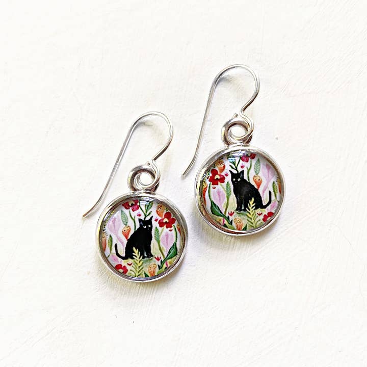 Black Cat Silver Earring for wholesale by Seed and Sky
