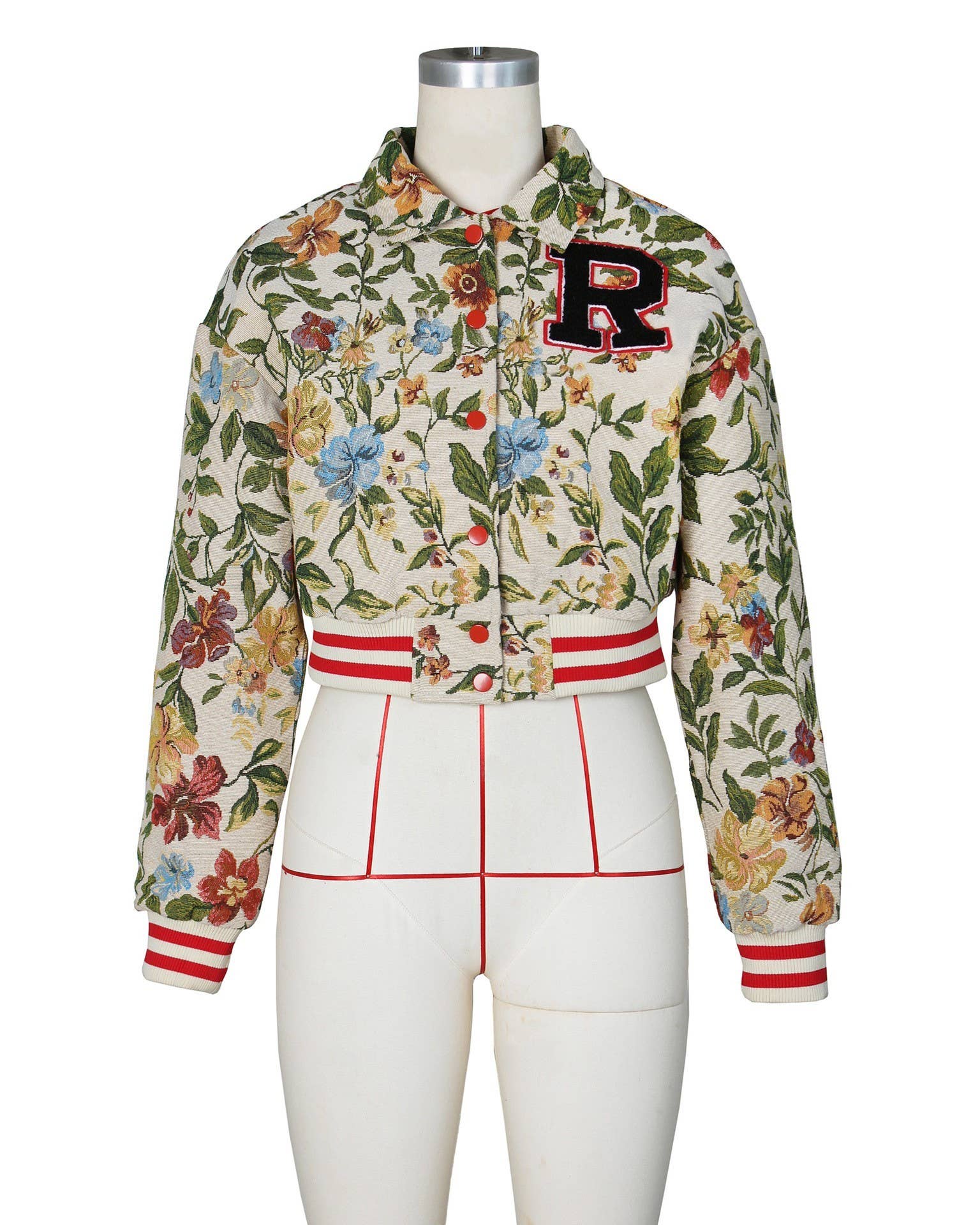 Rosa Clothing - Wholesale Jacket - Women's - Hip Hop Floral Jacquard Short Button-Down Jacket3