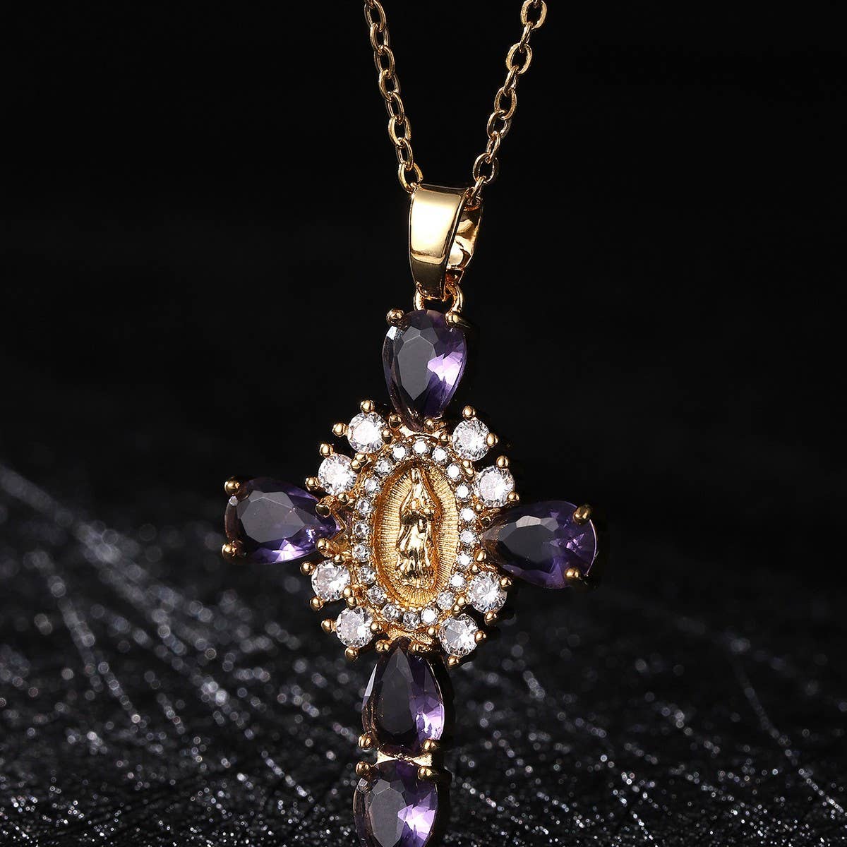 ACCITY - Wholesale Pendant/Charm Necklace - Zirconia Pendant Virgin Mary Cross Necklace_CWMM586710