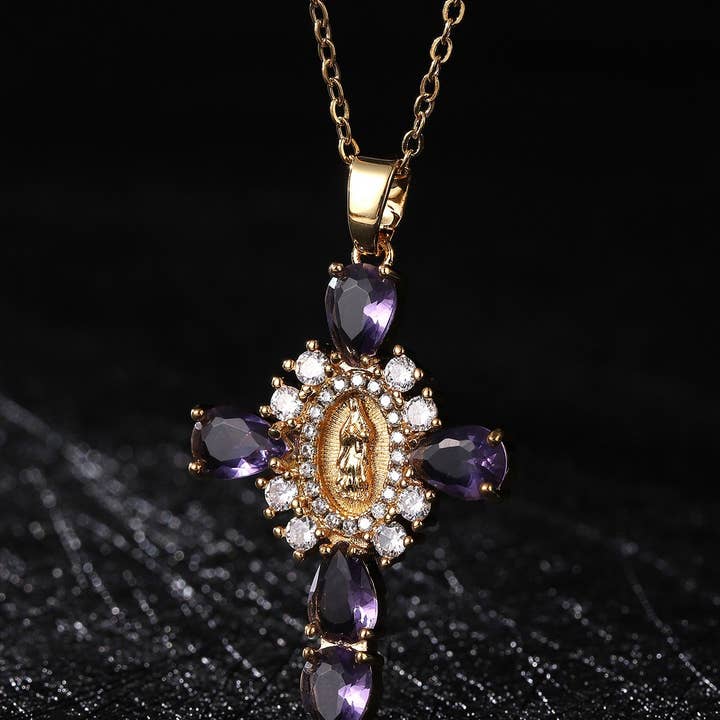 ACCITY - Wholesale Pendant/Charm Necklace - Zirconia Pendant Virgin Mary Cross Necklace_CWMM586710