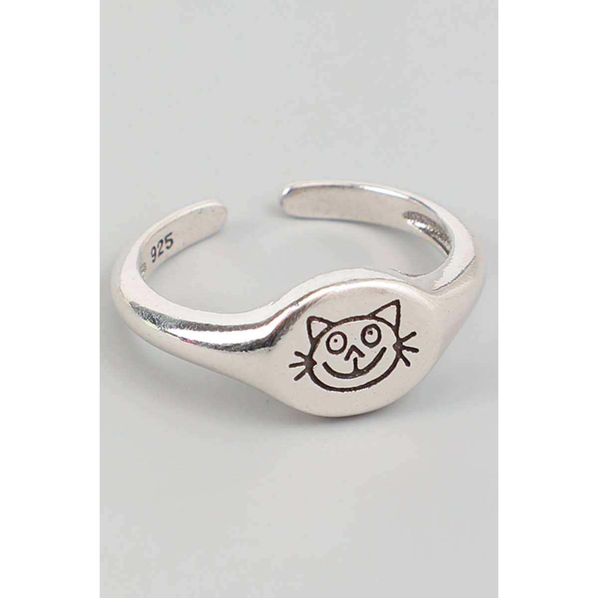 RHODIUM CUTE CAT STAMPED RING for wholesale on Faire