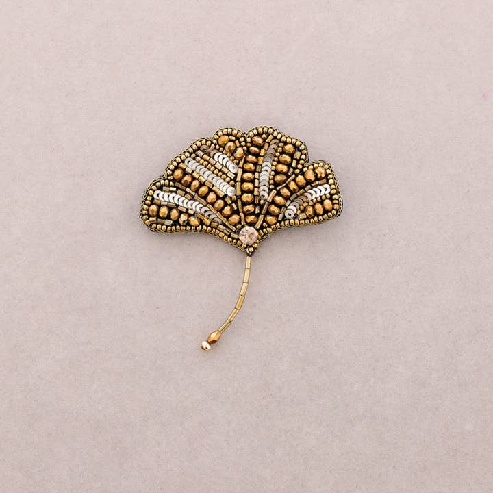 La Cuerda De Sol - Wholesale Brooch - Gingko Leaf Sequins Brooch
