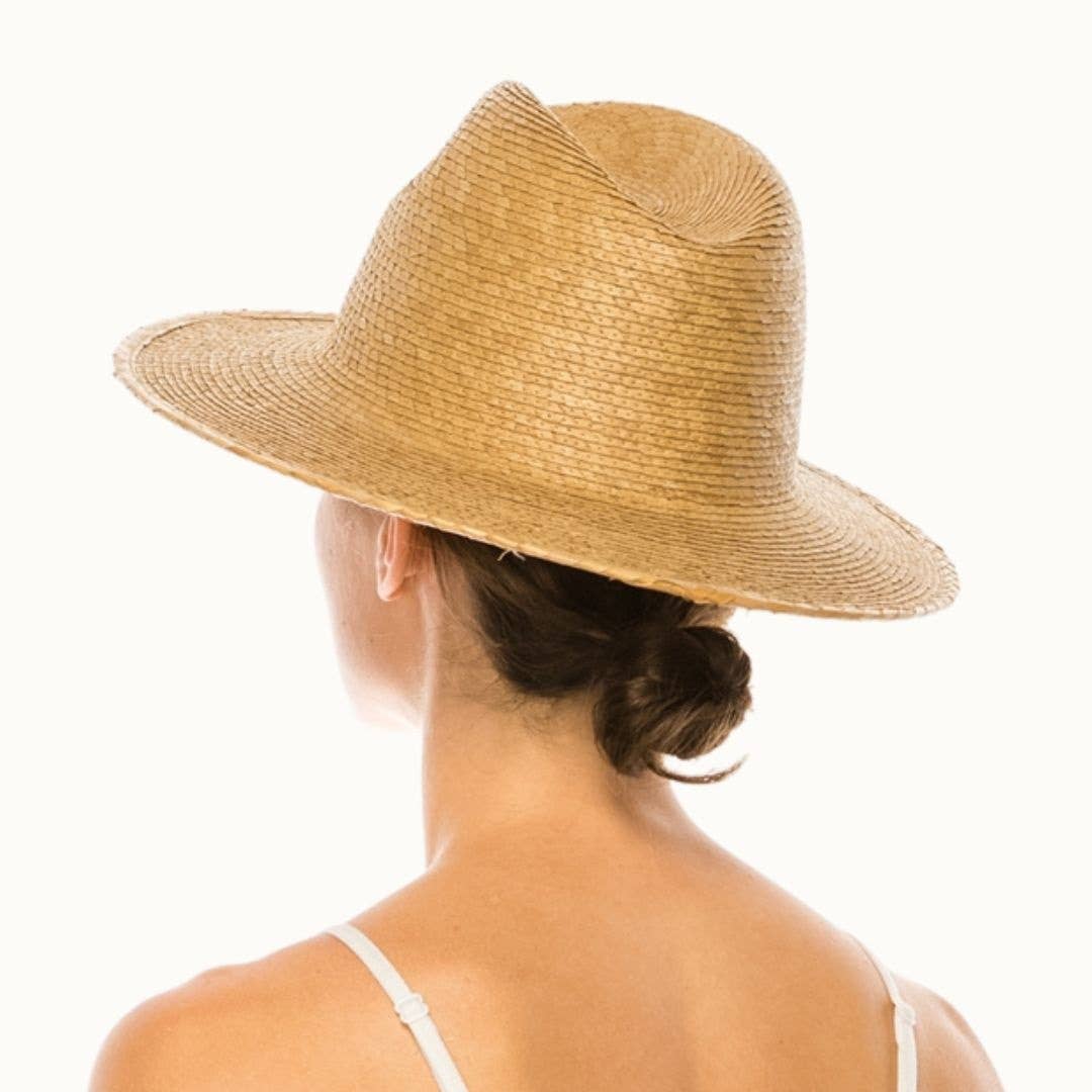 Olive & Pique - Wholesale Straw Hat - Women's - Palm Leaf Flat Brim Panama Straw Hat, UPF 50+2