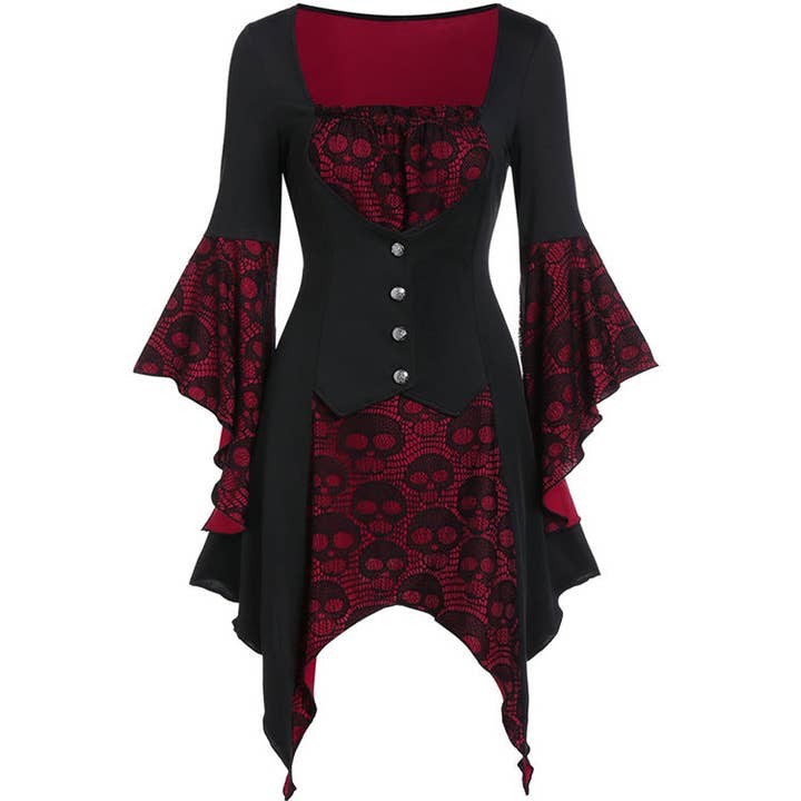 Skull Gothic Square Neck Dress for wholesale by Tourtiwi