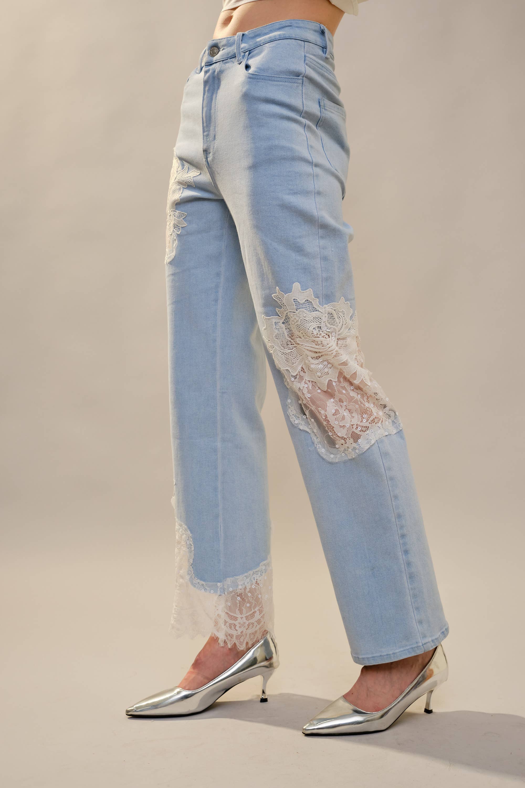 Blue B - Wholesale Jeans - Women's - 23421P - Lace Patchwork Straight Leg Jeans10