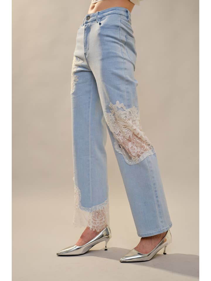 Blue B - Wholesale Jeans - Women's - 23421P - Lace Patchwork Straight Leg Jeans10