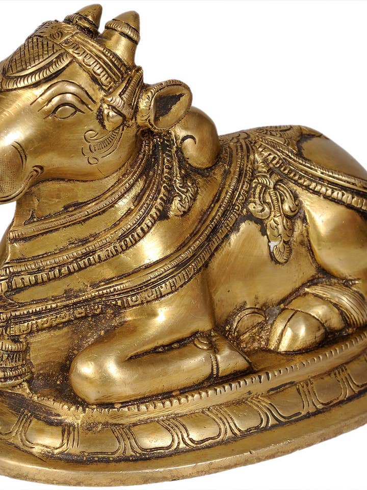 6" Nandi Brass Statue | Handmade Brass Figurine for wholesale by Exotic India Art