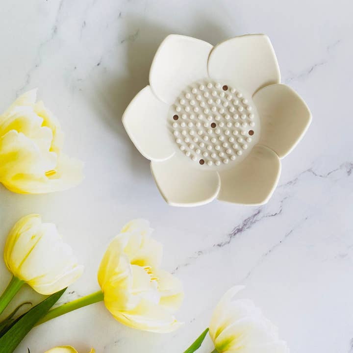 TranquilBlossom Silicone Soap Holder - Soap Dish of Morandi Elegance with Water Drainage - Alpine White and other Purchase Wholesale vintage soap dish. Free Returns & Net 60 Terms on Faire trending on Faire.