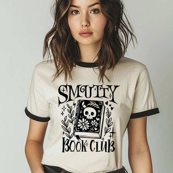 Natural Black Smutty Book Club - Funny Book Reading Ringer Tee for wholesale on Faire0