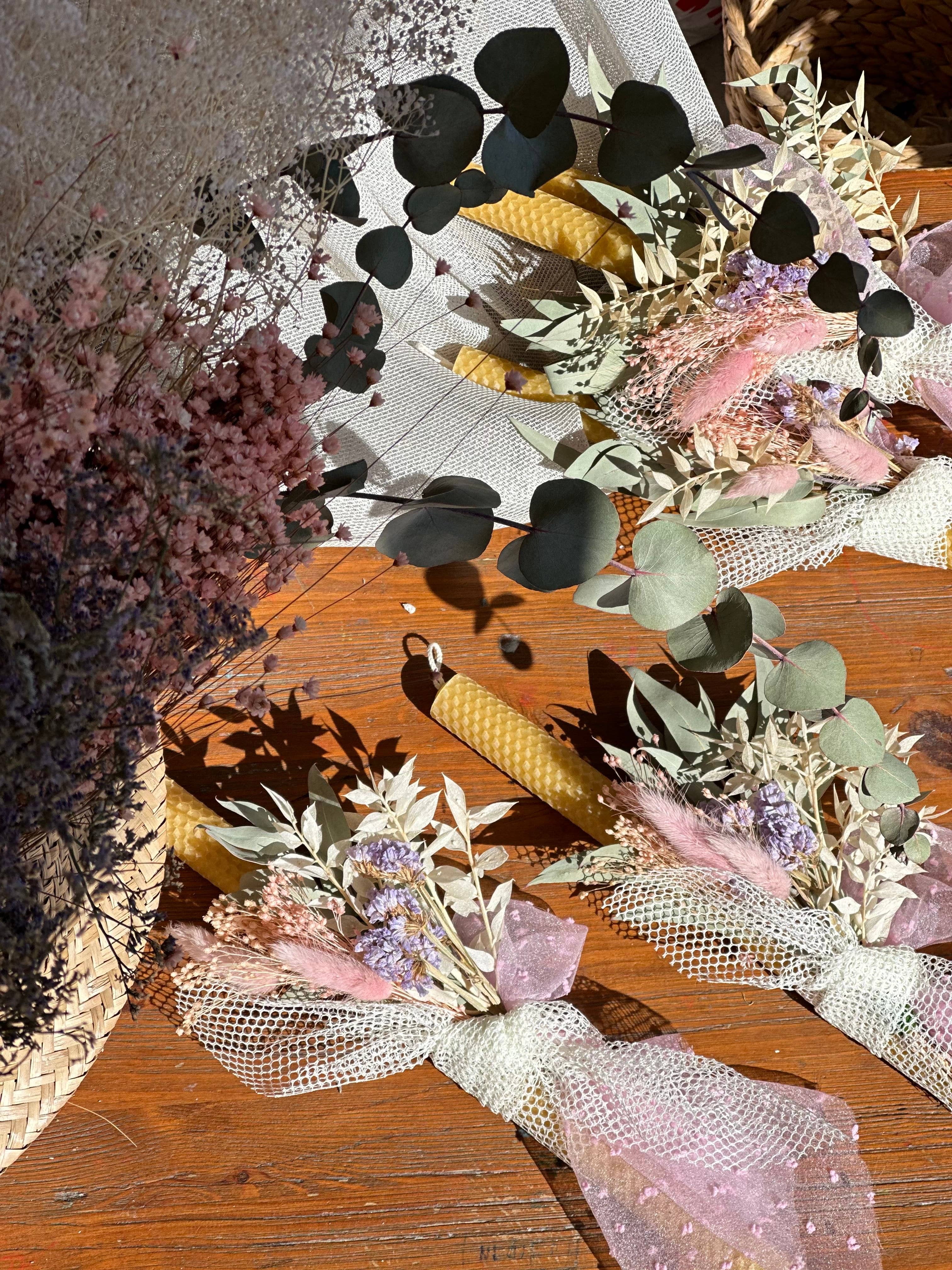 Nema Concept – Vela/castiçal cónico por atacado – Velas de cera de abelha para Páscoa com flores secas20