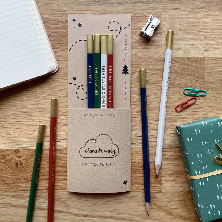 Clara and Macy - Wholesale Pencil - Set Of Two 'Merry And Bright' Christmas Pencils