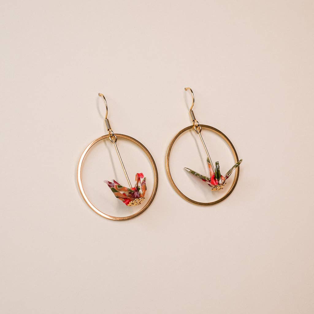 Kamyi.Art Origami Designs - Wholesale Dangle Earrings - Small Crane and Hoop Earrings in Gold3