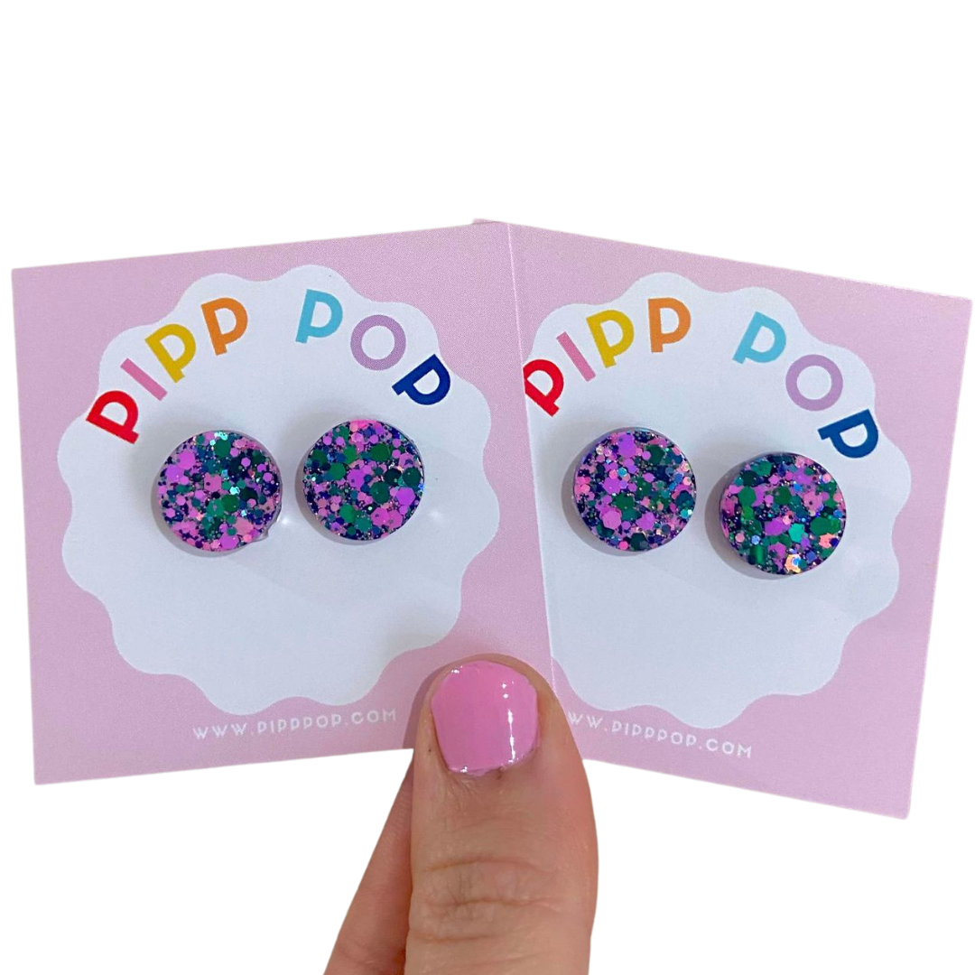 Pipp Pop - Wholesale Stud/Post Earrings - Glitter Resin Studs - 34 Colours Available19