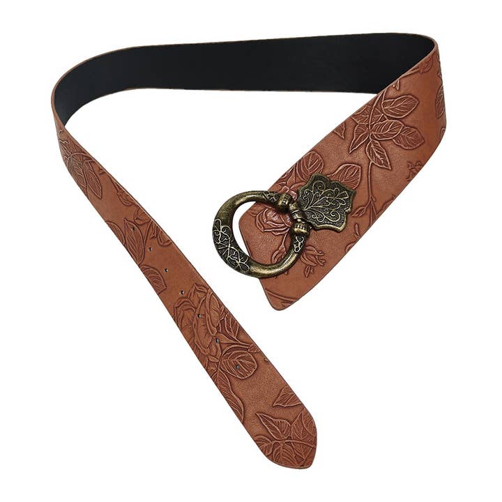 Brown Street Fashion Punk Style Patterned Leather Belt ZK3150 for wholesale on Faire2