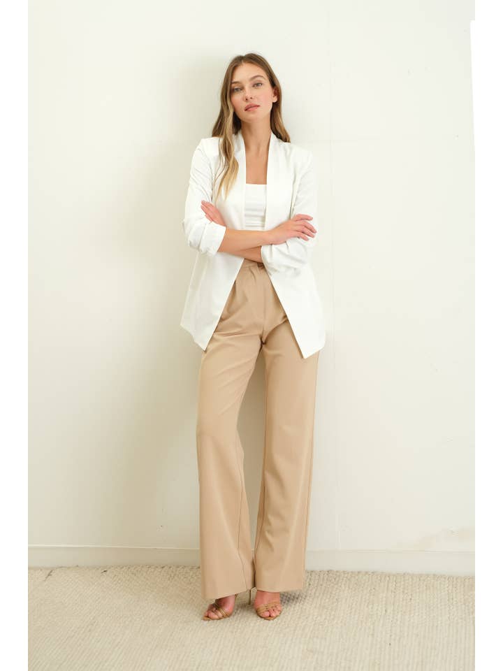 The Workshop Studio - Wholesale Blazer - Women's - COLLARLESS 3/4 RUCHED SLEEVE LONGLINE BLAZER14