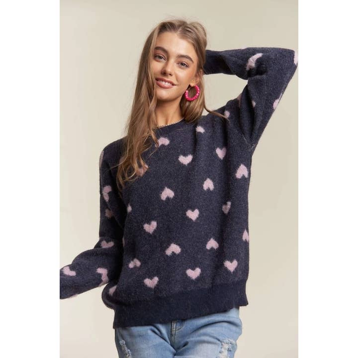 Cutesy Heart Knit Sweater Warm Lovely Everyday Style for wholesale by Apolline