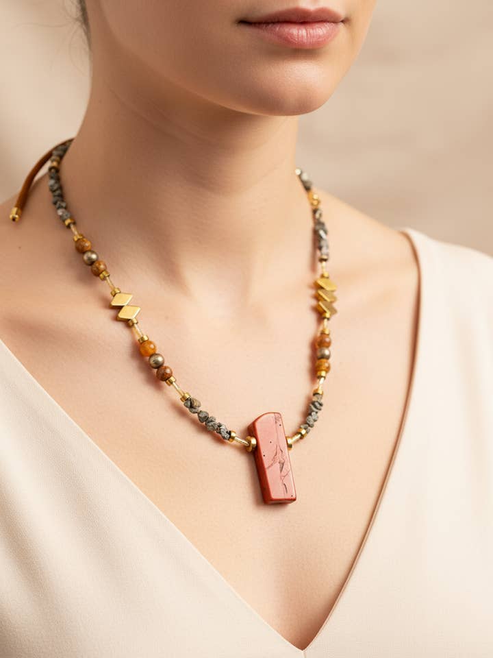 BDL08 - Red Jasper, Maifan, & Nugget Necklace for wholesale by Gist Jewellery