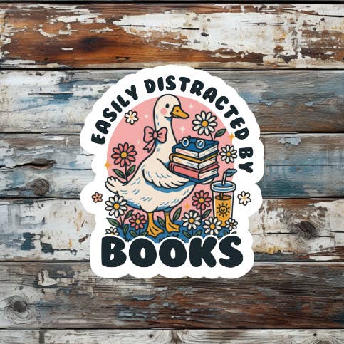 Pegatina de vinilo troquelada: Ganso fácilmente distraído por los libros para venta al por mayor de Prairie Chicken Sticker Shop & Gifts