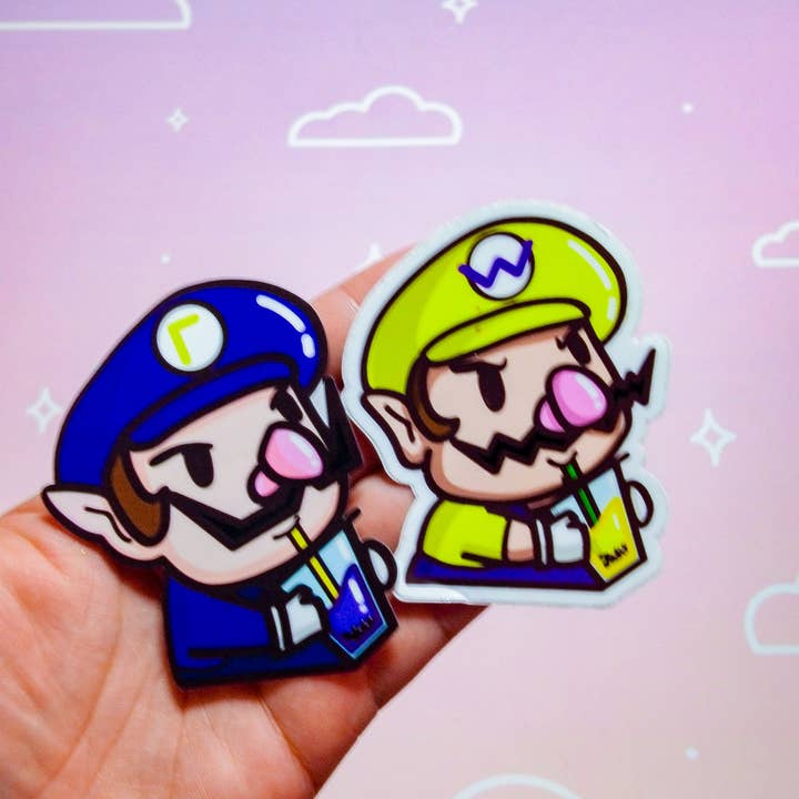 Cutesewluna LLC - Wholesale Sticker - Mario x Boba Vinyl Sticker NEW ART Luigi Wario Waluigi Peach