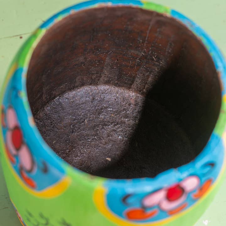 Ian Snow Ltd - Wholesale Vase - Vintage Hand Painted Medium Wooden Pot (Re-worked) - 222