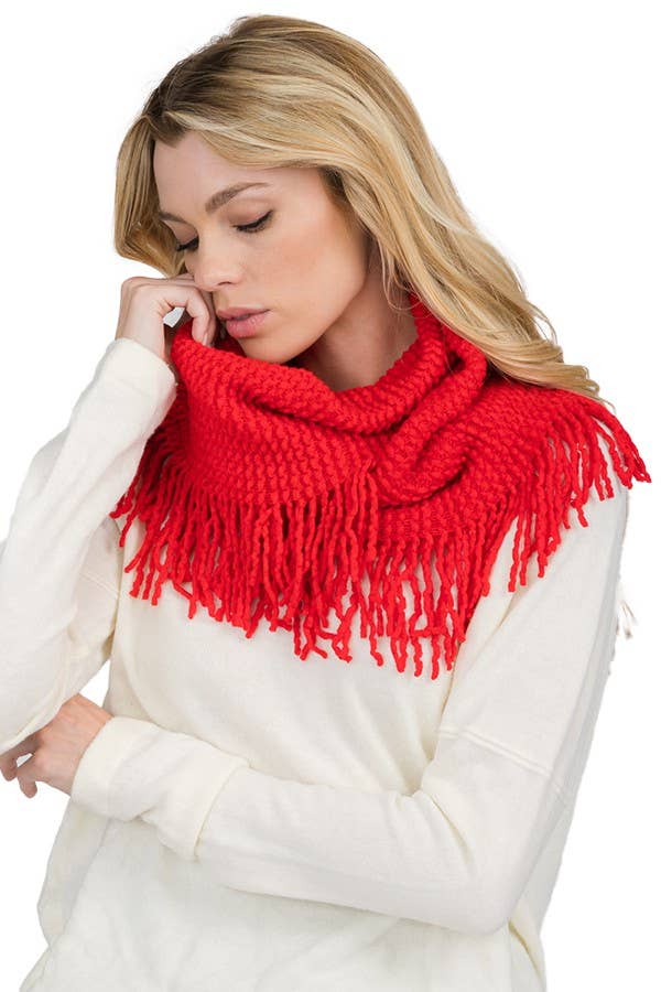 Cap Zone - Wholesale Scarf - Women's - Seed Stitch Knit Fray Trim Infinity Scarf5