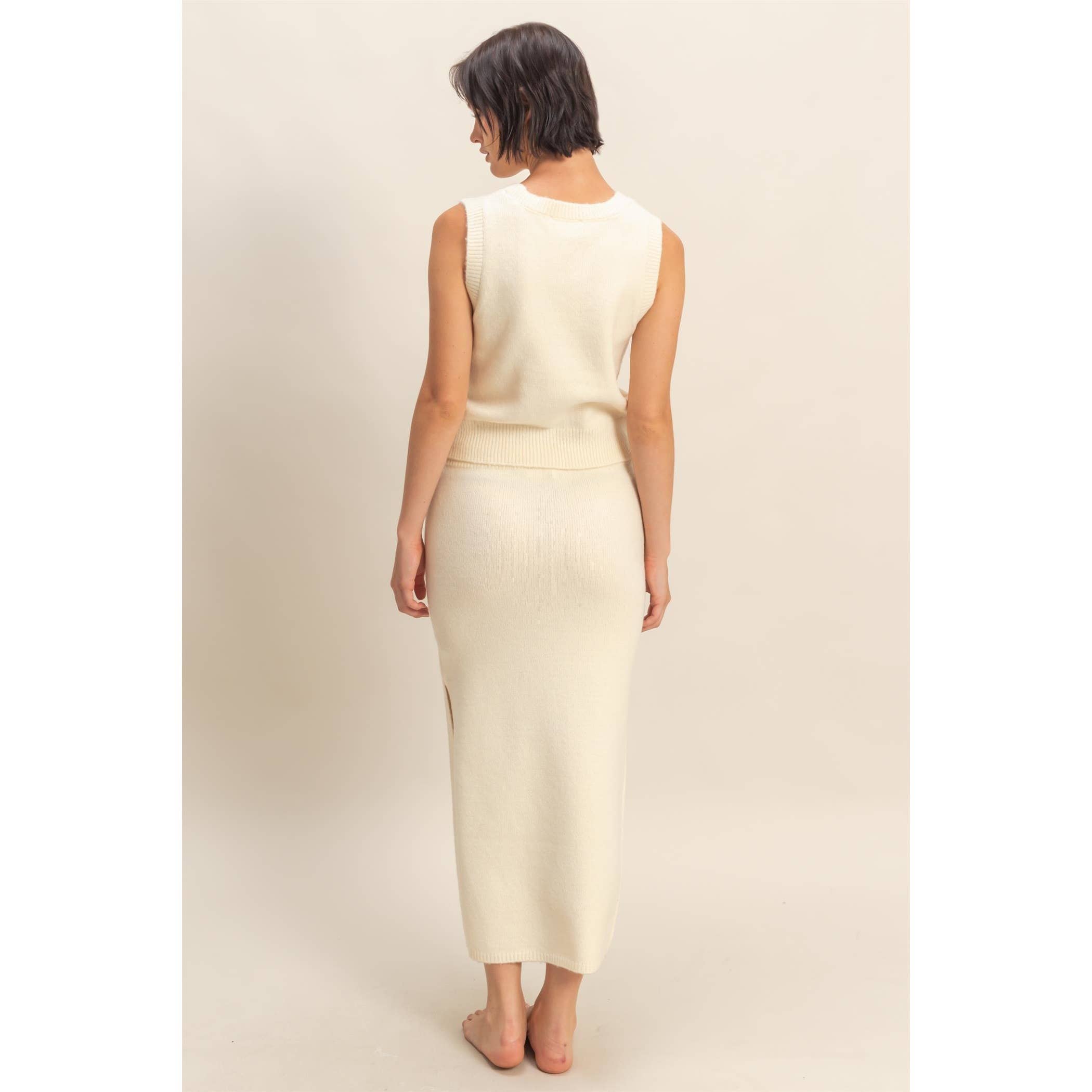 Double Zero - Wholesale Top & Skirt Set - Women's - Button Front Vest & Midi Skirt Knit Set27