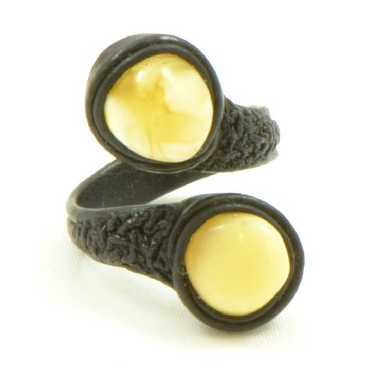 Milky Baltic Amber Stones Ring with Leather for wholesale by The Natural Amber