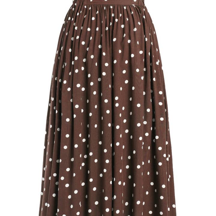 Estelle Brown Polka Dot Midi Skirt for wholesale by Dolly & Dotty