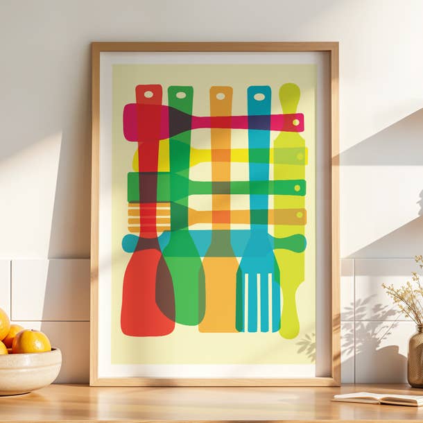 strawberryluna - Wholesale Art Print - Kitchen Giclee Print - Utensil Stack - Poster Mid Century6