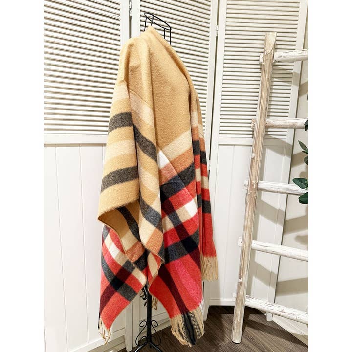 Love and Repeat - Vente Poncho – femme - Poncho à franges à carreaux1