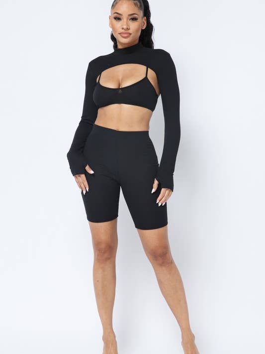 Geripptes BH-Top, Bikershorts und Daumenloch für den Großhandel von Belita Collection