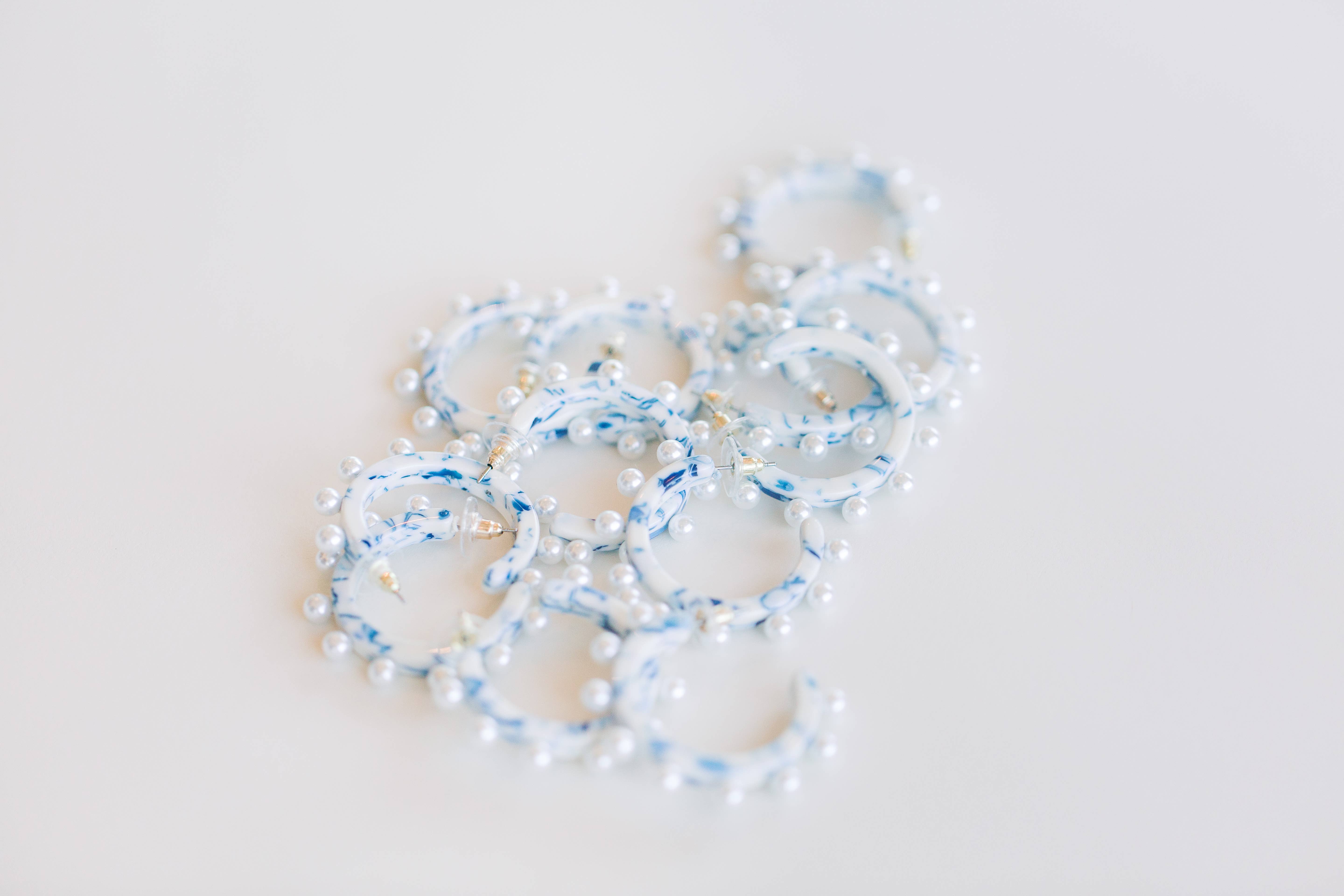 St Armands Designs of Sarasota - Wholesale Hoop Earrings - Blue and White Pearl Statement Hoop Earrings3