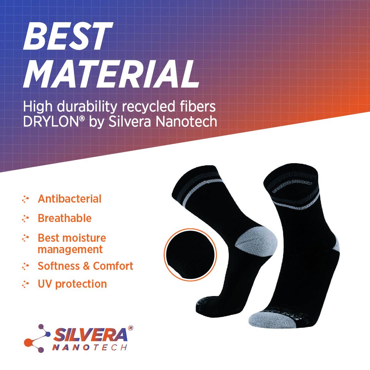 Silvera Nanotech - Wholesale Socks - Unisex - Antibacterial Running Compression Socks Men & Women 2-Pack7