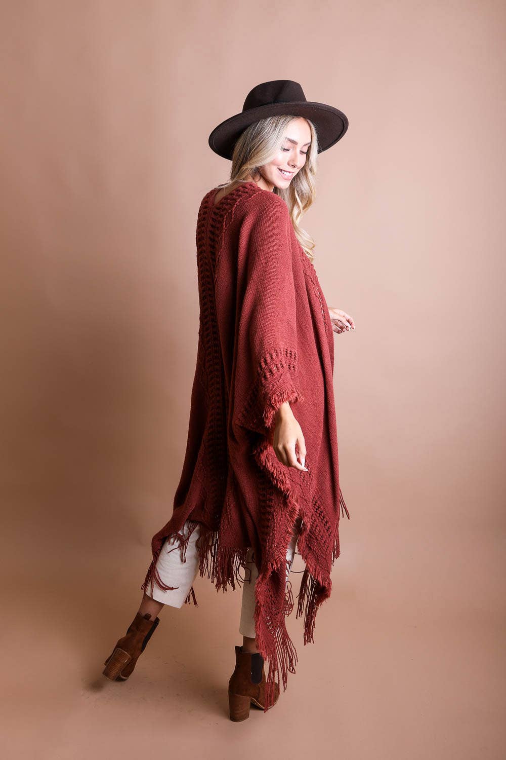 Leto Accessories - Wholesale Kimono - Women's - Open Work Frayed Border Bohemian Ruana7