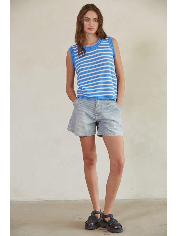 By Together - Wholesale Knit Top - Women's - W1640 | Knit Cotton Sweater Striped Sleeveless Top