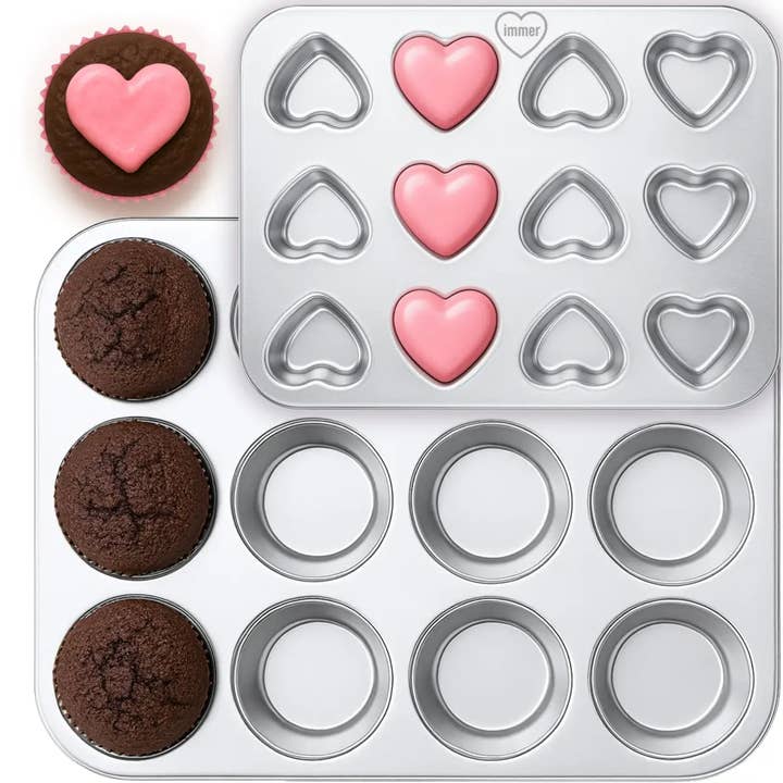 Molde para muffins de acero inoxidable, juego de 2, clásico y corazones para venta al por mayor de immer